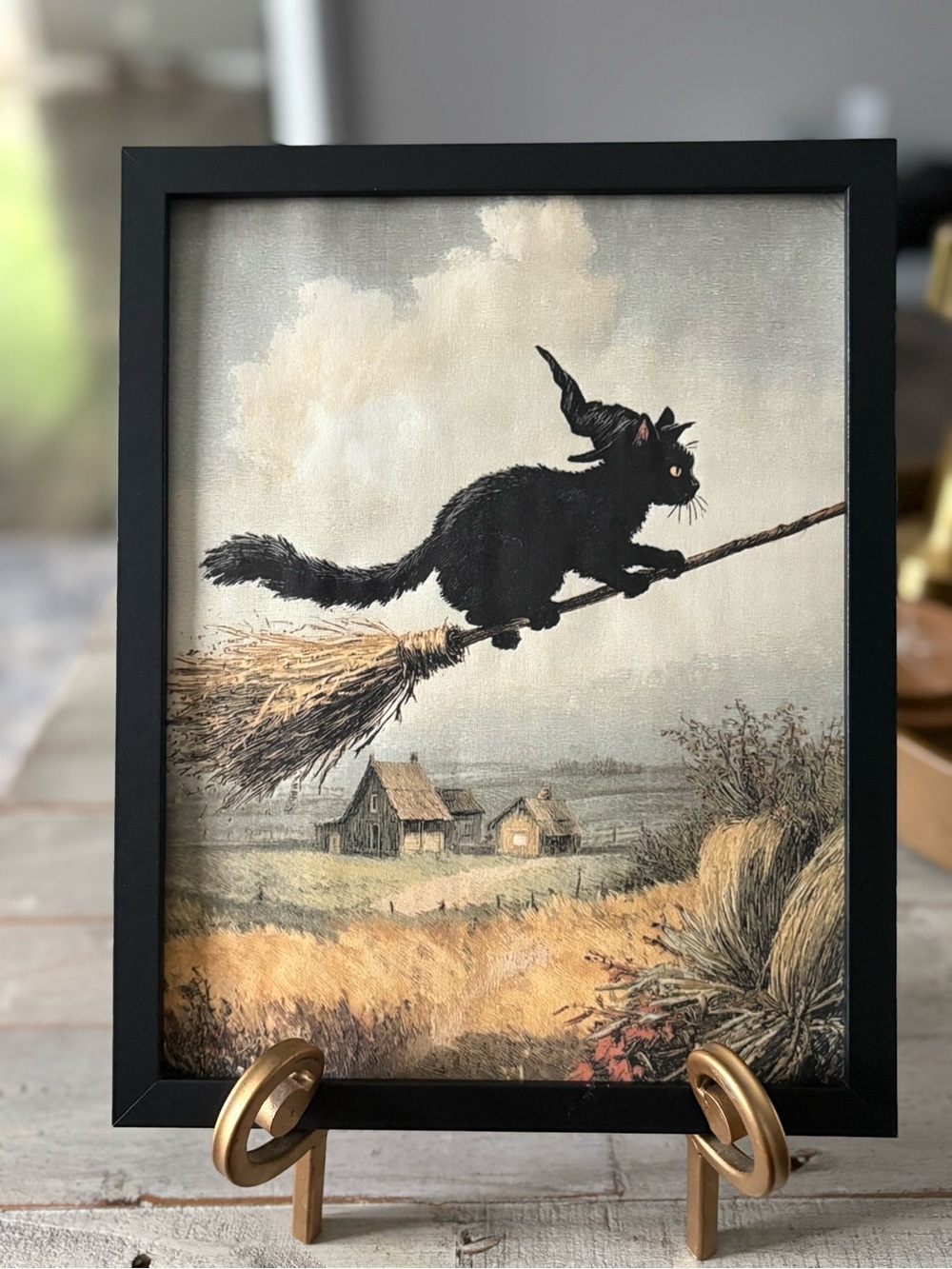 Framed 8x10 Black Cat Witch Print - Home Accents Decor